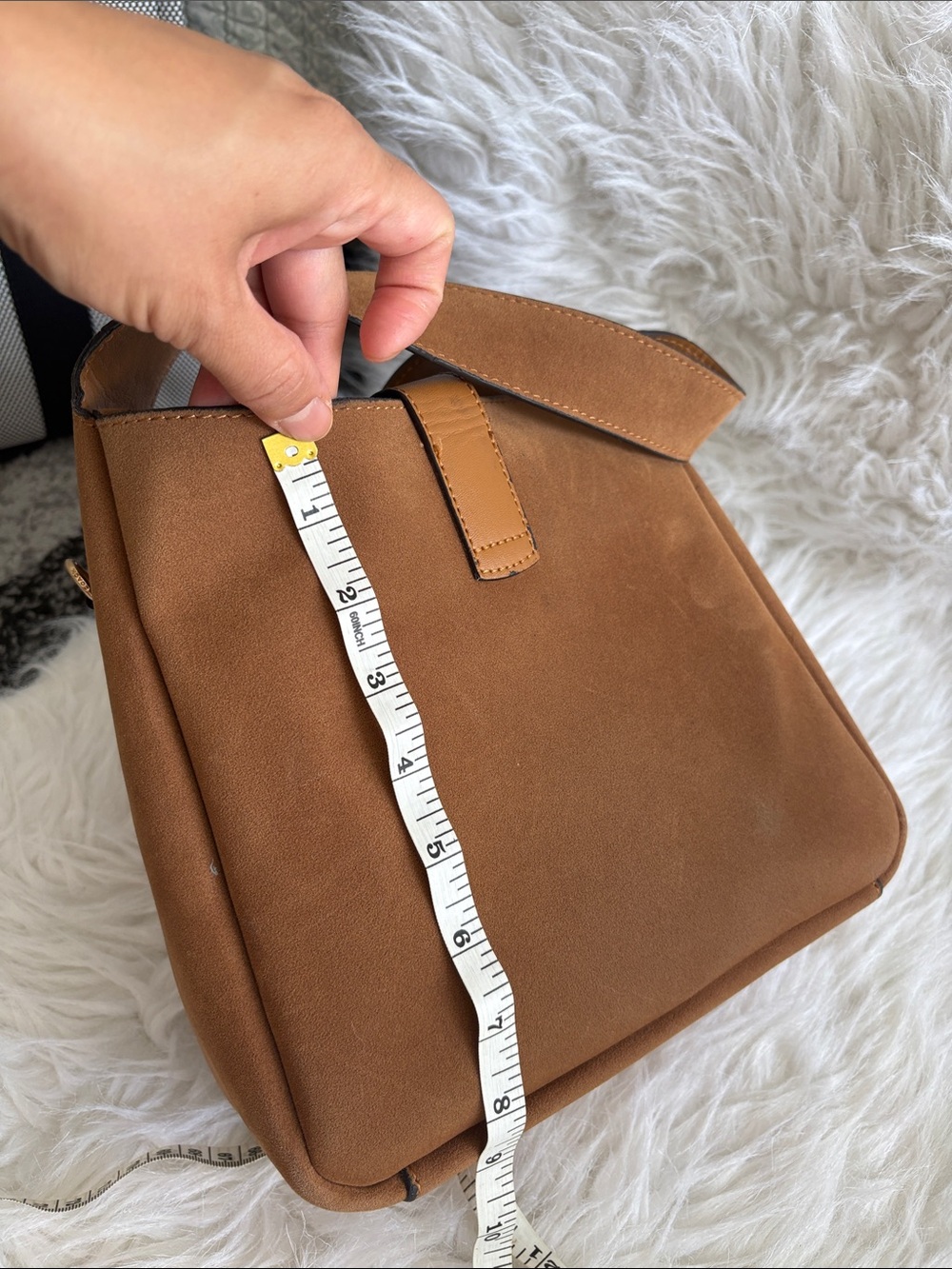 Coach Tan Suede Shoulder Bag with Turn-Lock Strap - Picture 14 of 16
